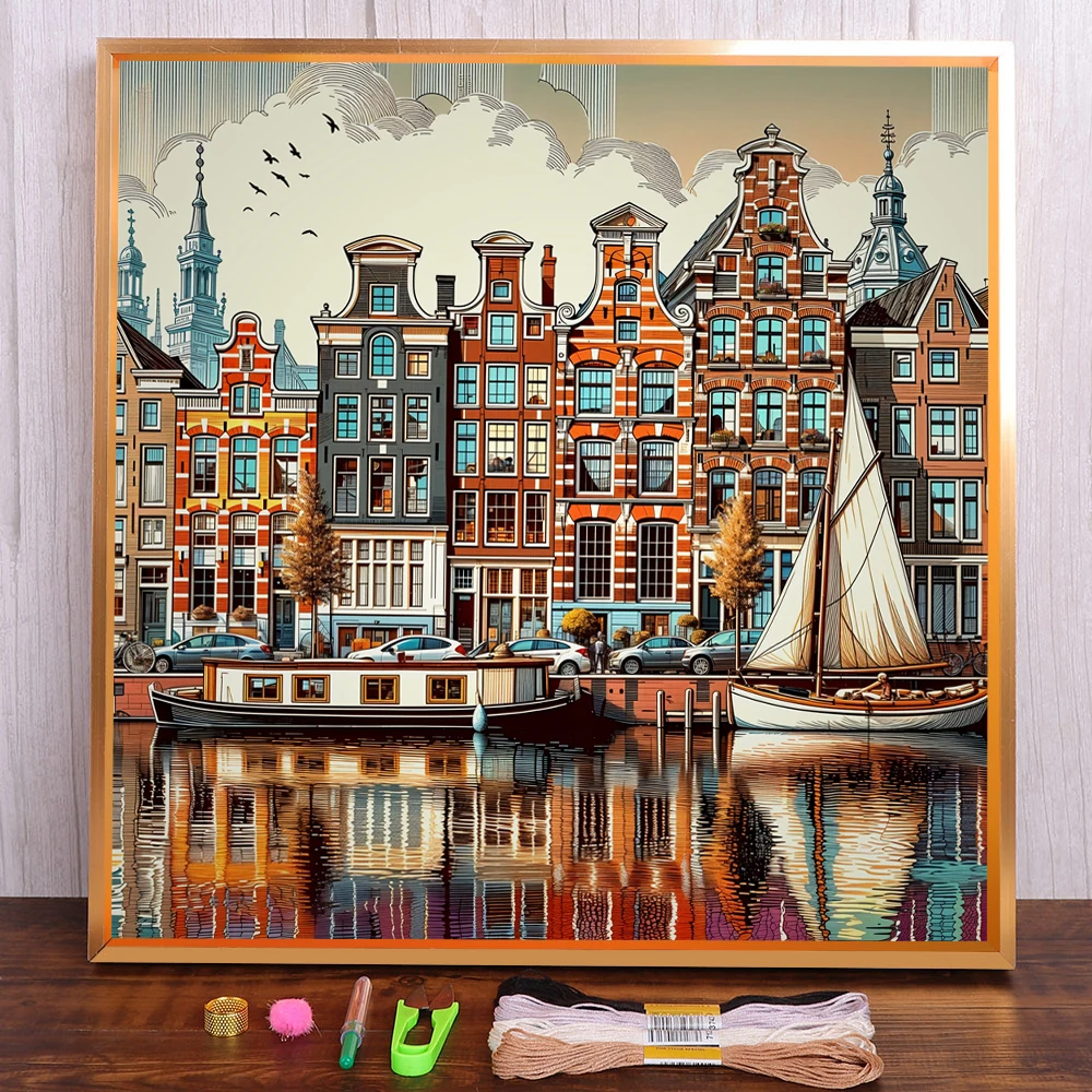 

City Landscape Printed 11CT Cross-Stitch Kit DIY Embroidery DMC Threads Craft Handmade Sewing Knitting Package Sales Promotions