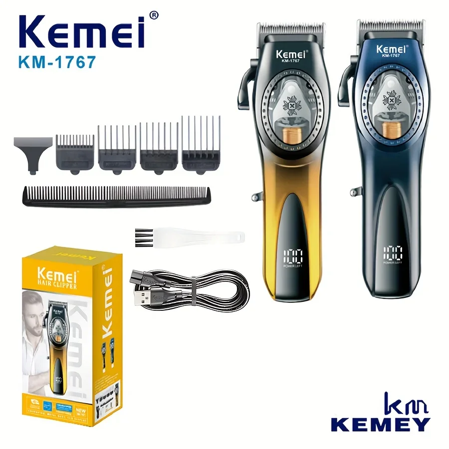 KEMEI km-1767 Cordless Rechargeable Hair Cutter Clipper Dub Magnetic Vector Motor Hair Clipper Trimmer For Salon Barber