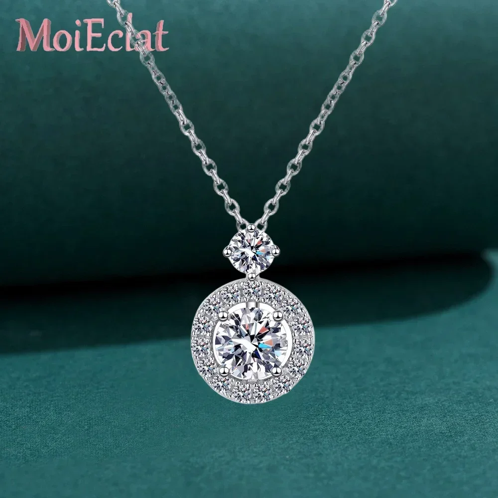 MoiEclat Store Platinum PT950  Round Wrapped Hollow 1.3ct Moissanite Jewelry Pendant for Women, Halo Design Bubble Pendant Gifts