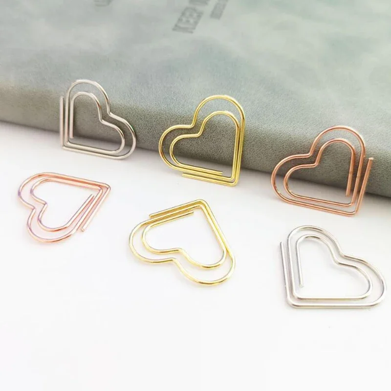 50pcs/set Love Heart Paper Clips Kawaii Hollow Binder Clips Bookmarks Ticket Photo Clamp Patchwork Clips Office Binding Supplies