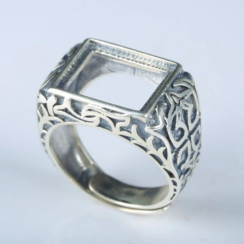 آرت ديكو فضة 925 خاتم الخطوبة والزواج 10.5X13.5 مللي متر الأميرة كابوشون شبه جبل إعداد المجوهرات مفتوحة/قابل للتعديل