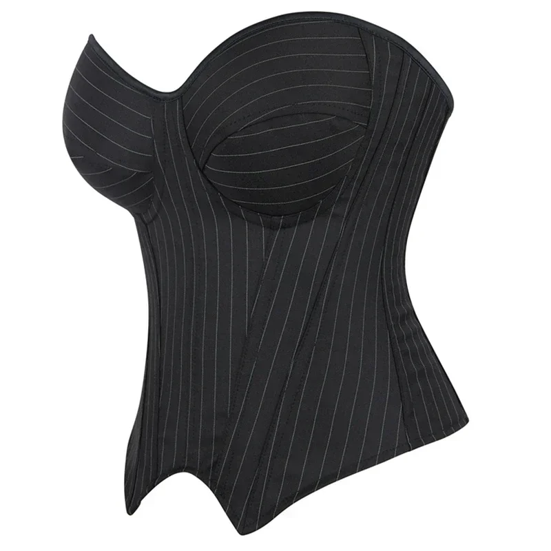 Women Elegant Corset Office Striped Corsets Zip Up Bustier Pinstripe Korsett Casual Bustiers Fashion Outfits Party Costumes