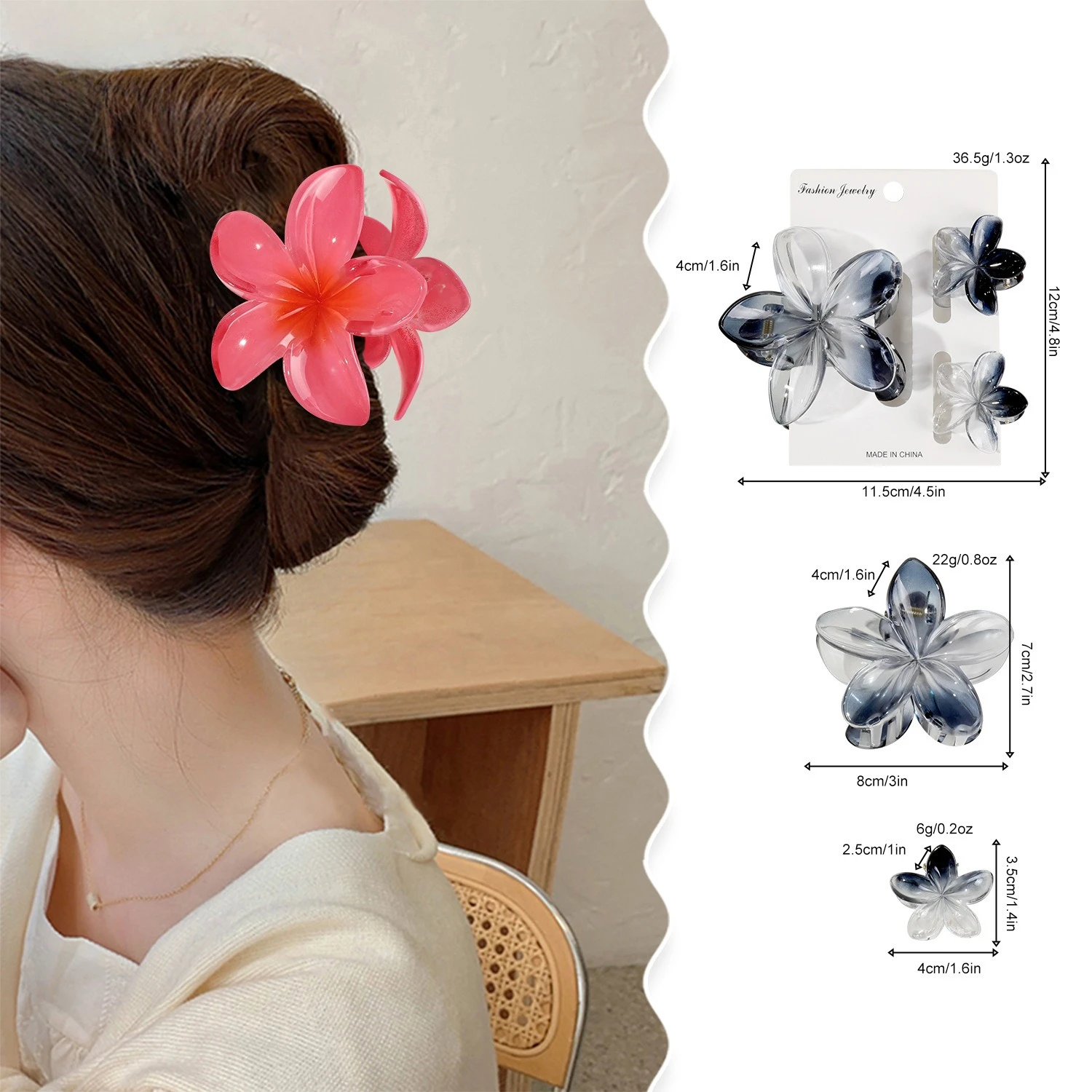 3pcs Egg Flower Hair Claw Clips for Women Girls Barrette Crab Claw Clip Ponytail Hairpins Bath Beach Headwear Hair Accessories