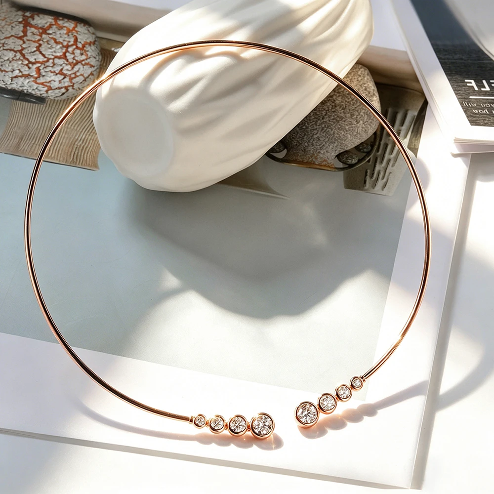 EWYA Luxury Round Bezel Bubble Moissanite Open Choker Neck Chain for Women S925 Silver 4-Stone Diamond Cuff Collar Necklace Gift