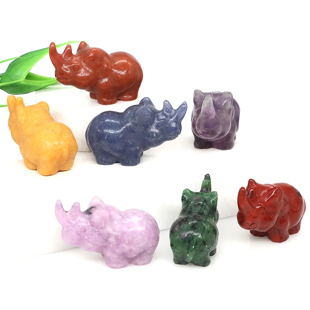 

1.6" Rhino Statue Natural Healing Crystal Reiki Stone Carving Rhinoceroses Animal Figurine Gems Crafts Ornaments Home Decor Gift