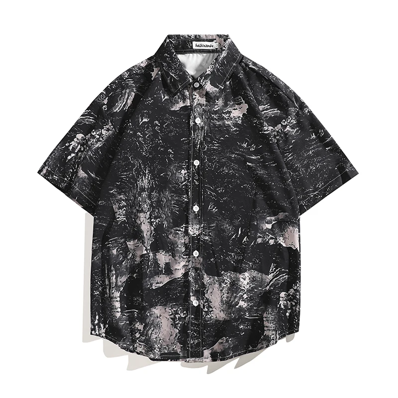 

Unisex Short Shirt Spot Fit Summer Slim Print Casual Lapel Shirt