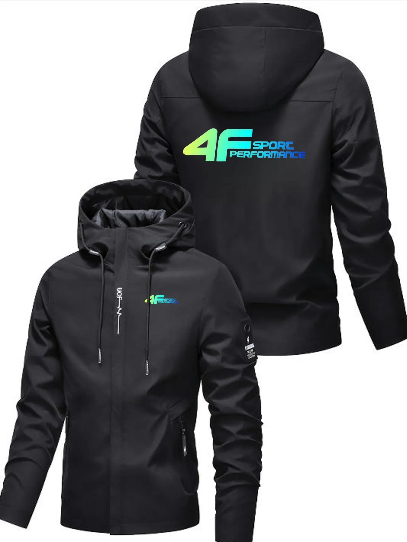 

Men'S Casual Hooded Windbreaker Jacket, Polyester 100% Solid Color, Non-Stretch Fabric, Long Sleeve, Regular Fit, with Pockets,