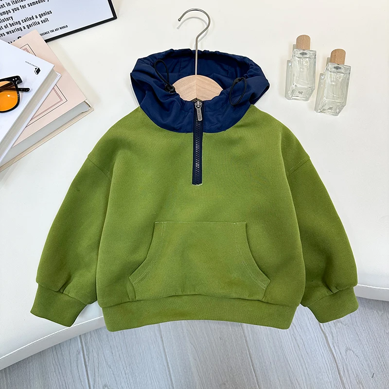 

Boys' Autumn Hooded Sweatshirt 2025 New Children's Spring and Autumn Fashionable Tops Baby Solid Color Autumn Sports Clothes