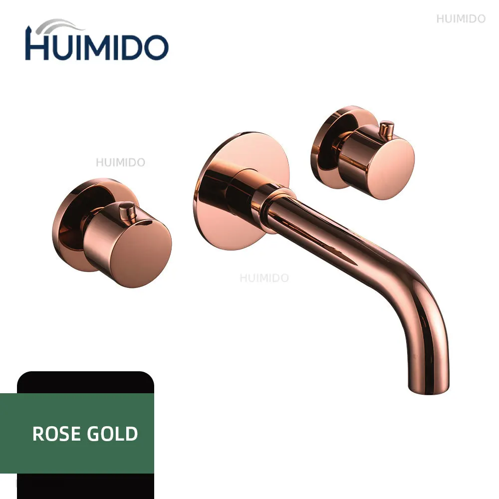 Brushed Rose Gold Basin Faucet Sink Faucet Wall Mounted Basin Mixer Knob Control  Switch Hot And Cold Bathroom Tap