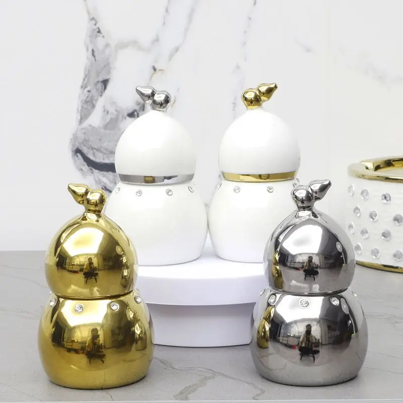 Creative Ceramic Storage Jar Dining Table Toothpick Tube Diamond Decoration Ornaments Home Gold Plated Jewelry Toothpick Box New