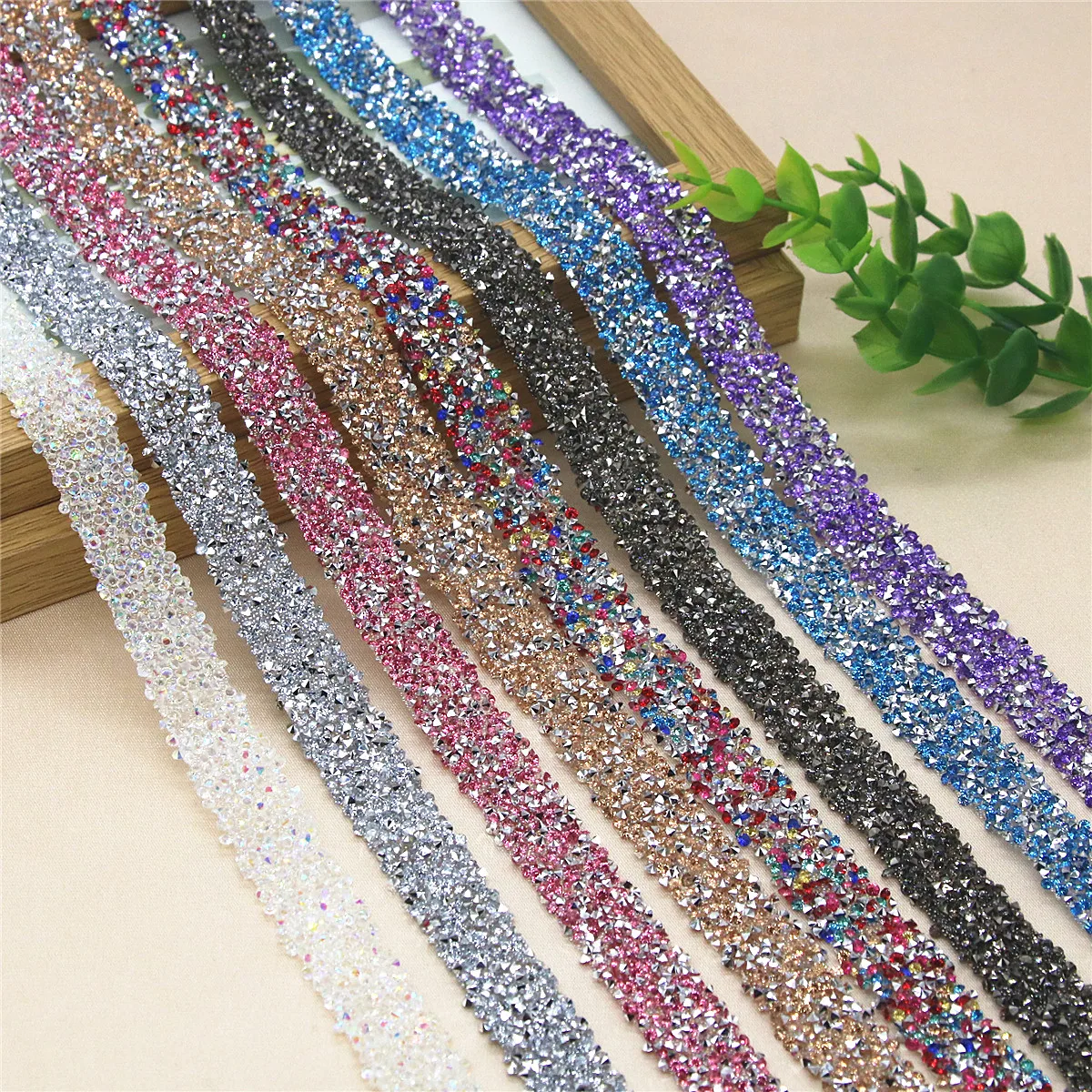 1Yard Self-adhesive Rhinestones Trim Glitter Strip Chain For DIY Garment Decorations Handmade Supplies