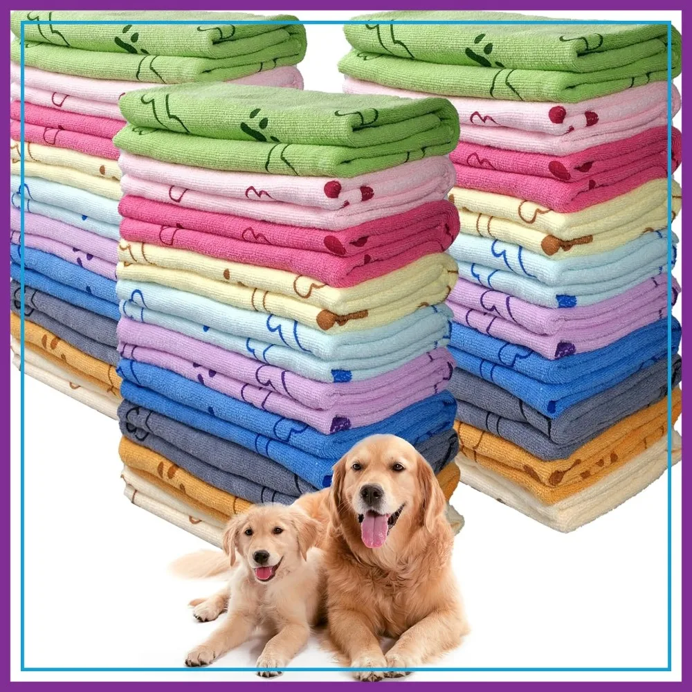 

30 Pcs Microfiber Dog Towels 20x40 Inches Quick Drying Absorbent Pet Bath Towels for Small Medium Large Dogs Cats Multicolor