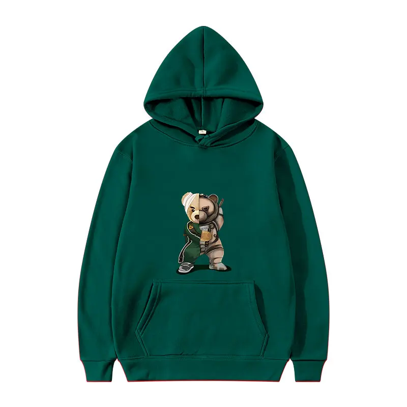 Autumn and winter street hoodies for warmth, loose fit, home sportswear, couple\'s new product, fashionable teddy bear printed jo