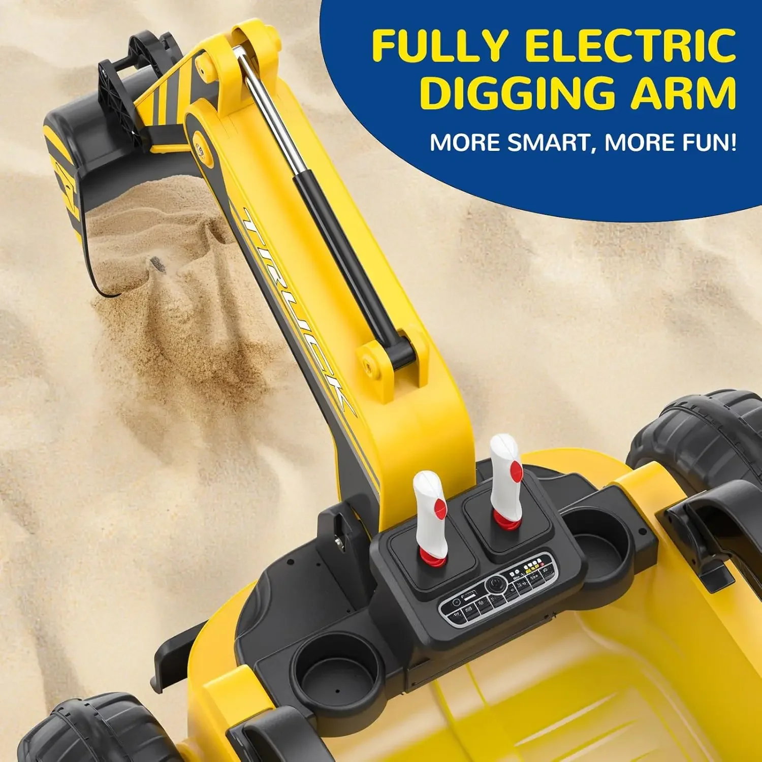 Ride on Excavator, 4WD Ride on Car w/Fully Electric Digging Arm, 4x75W Motor for All-Terrain, 12V 10AH Large Battery