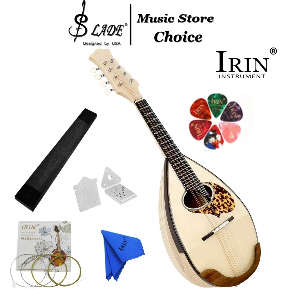 IRIN 8 Strings Mandolin Bowl Back A Style Mandolin with Bag Strings Pick for Beginner Student Folk Bluegrass Playing Practice