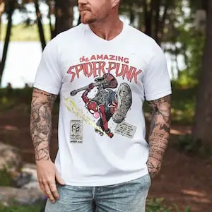 تي شيرت Spider-Punk المذهل قميص Spider Punk قمصان Spiderman قمصان Punk Hero