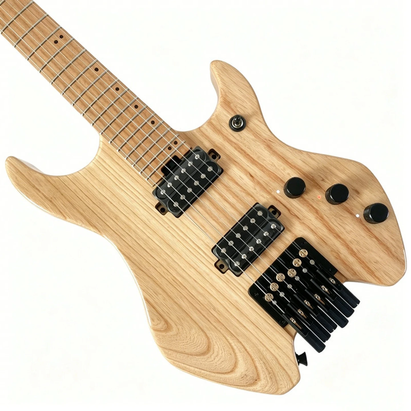 PEOZ Smart Electric Guitar Headless Model in Solid Ash Body 6 String Version Built with Amp Pedal Sound Card with APP
