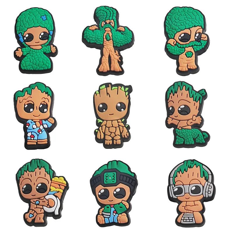 1-9PCS Hot Toys Cartoon anime Groot Shoes Charm Decorations various styles PVC Decoration Detachable Waterproof For Party Gifts