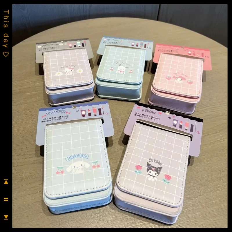 

Kawaii sanrio anime peripherals cosmetic bag mirror Melody hello kitty lipstick storage box cosmetic bag kuromi birthday gift