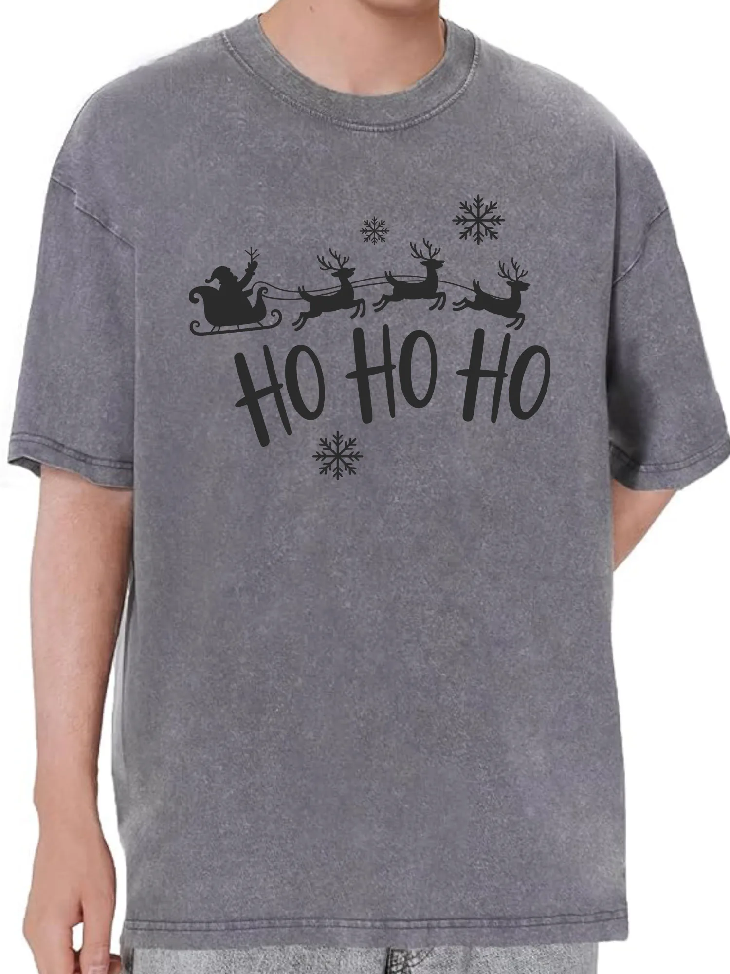 

Christmas Eve 230g Heavy Cotton Washed Oversized T-Shirt for Men Funny Graphic Tee Retro Casual Top