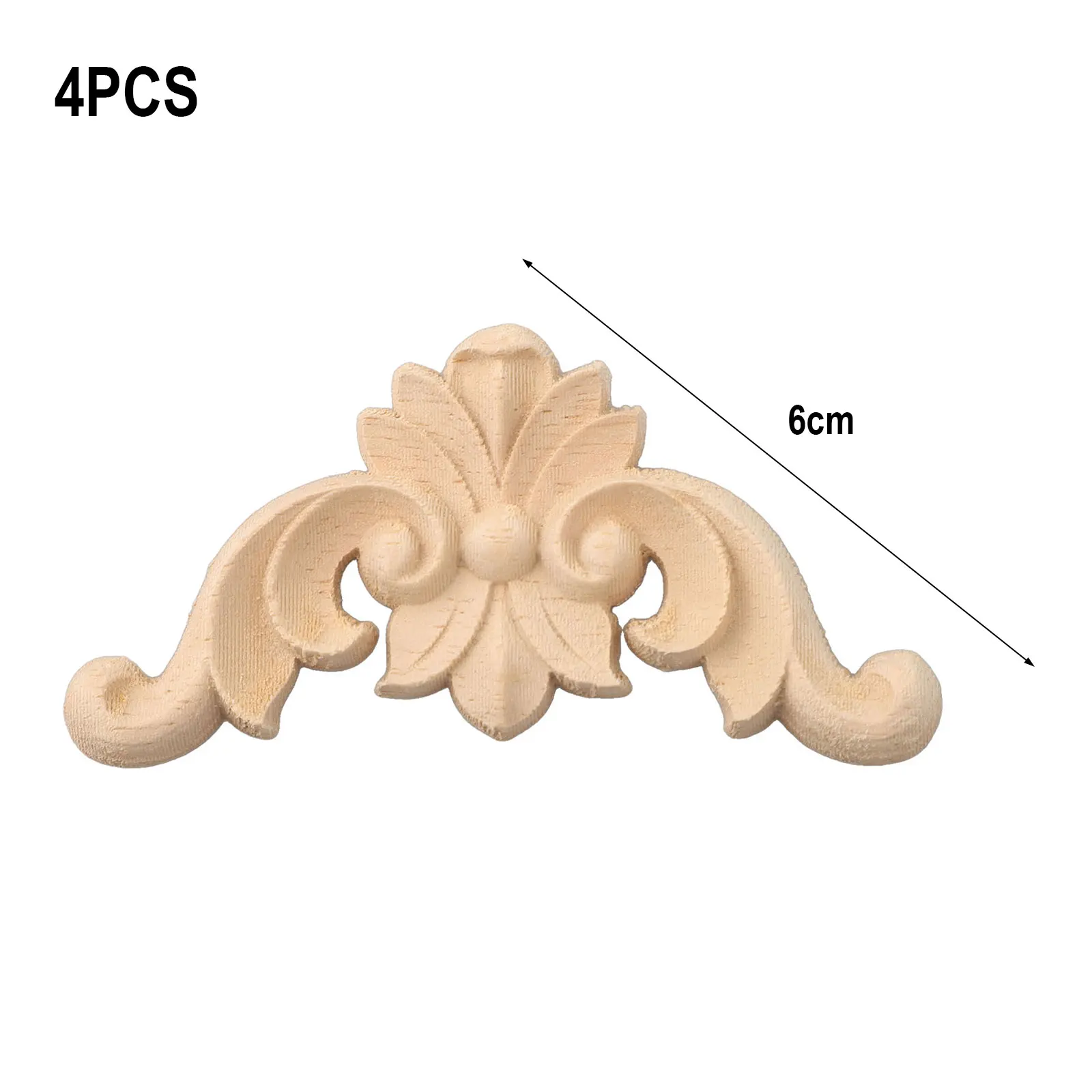 Beautiful Brand New Wood Applique Carve Decal European Style Furniture Replacement 4 Pcs Single Side Wood Carved