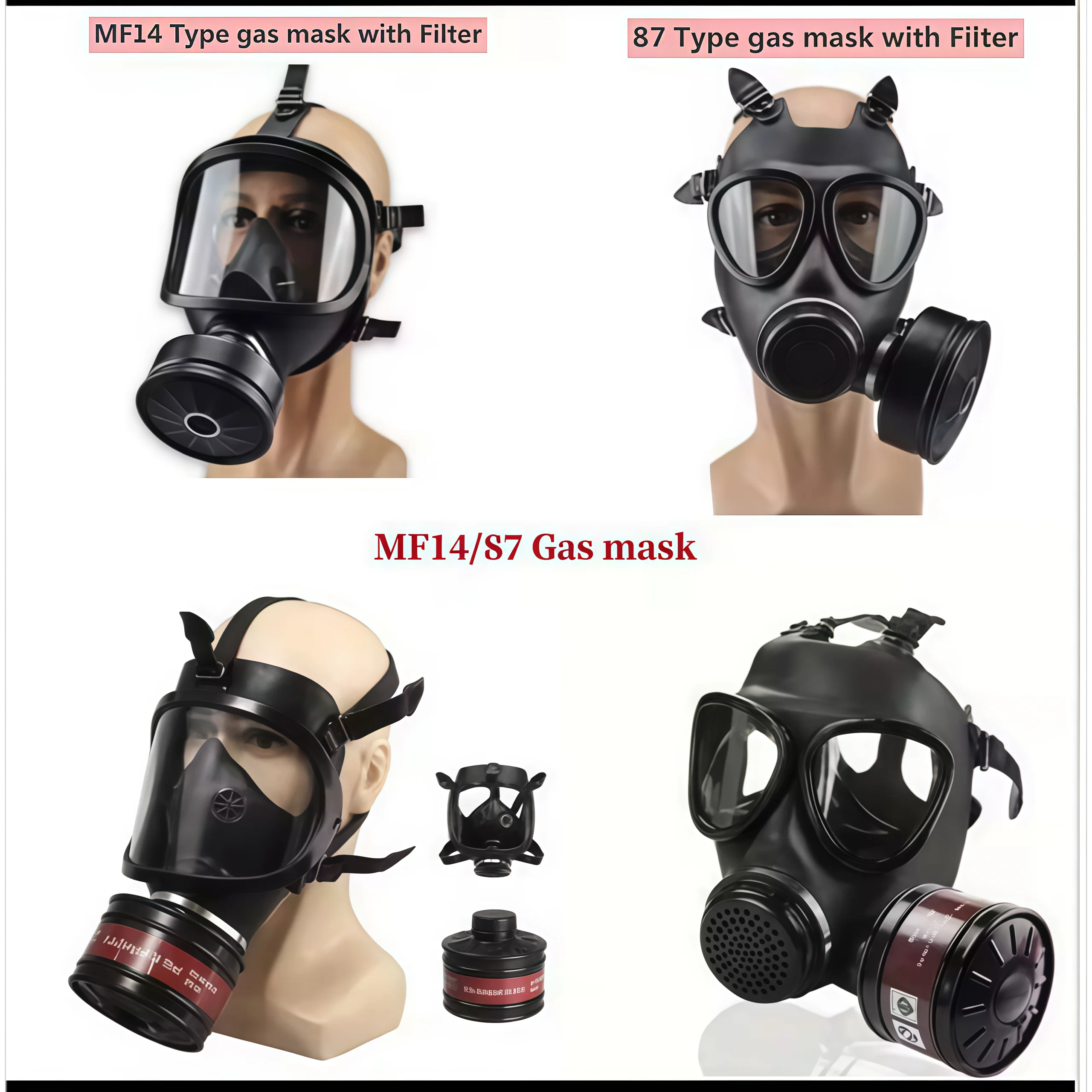 

MF14 Full Gas Mask Reusable respirator -hypoallergenic plastic, self-priming filterzipper closure for industrial and scientific