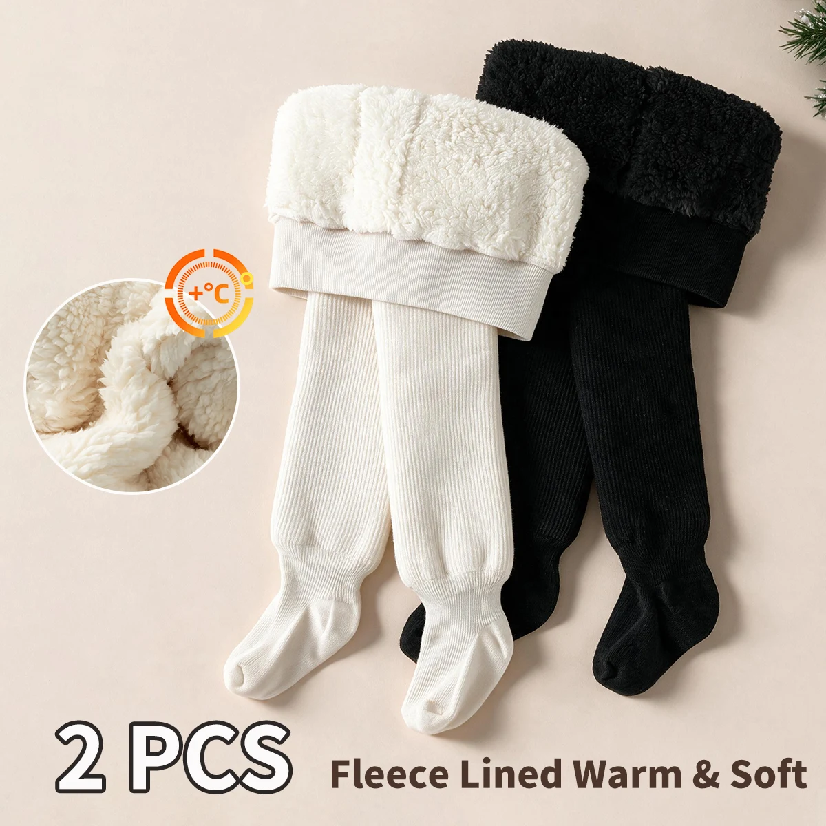 2 PCS Little Girls Extra Inner Fleece Lined Tights, Versatile Knit Thermal Pantyhose for Fall & Winter