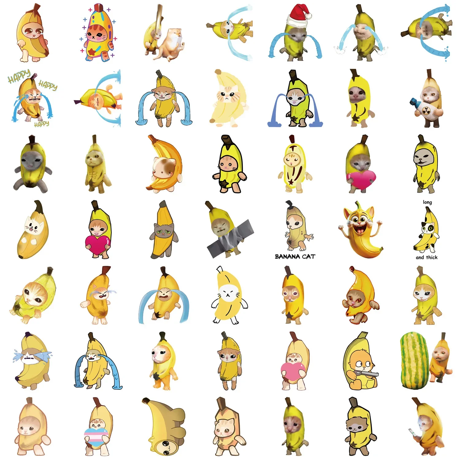 50Pcs Cute Cartoon Crying Banana Cat Stickers Funny Meme Graffiti Decals for Laptop Suitcase Waterproof Sticker Kids Toys