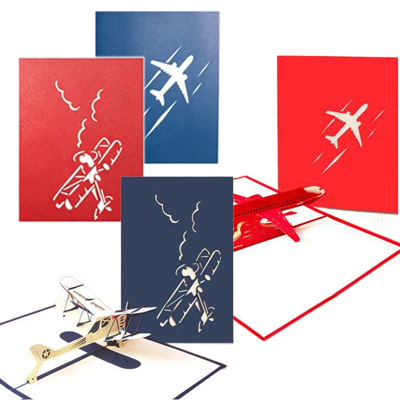 3D Pop UP Card Airplane Miniatures Postcard Birthday Greeting Invitation Card Gifts School Teaching Incentive Supplies TMZ