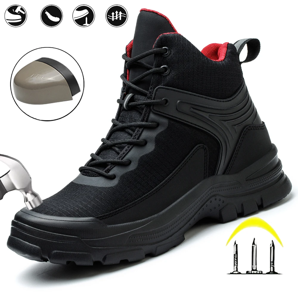 

Men's Steel Toe Safety Shoes Anti-Strike Mid-Calf Protection Outdoor Safety Boots Industrial Work Footwear Comfortable Breathabl