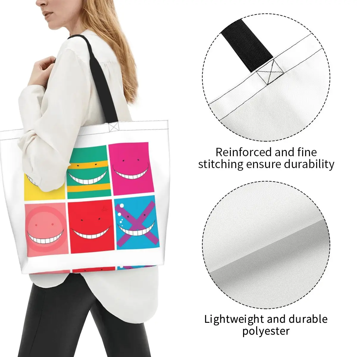 Assassination Classroom Octopus Koro Sensei Shopping Tote Bag Canvas Shoulder Bags Shopper Grocery Handbag for Women