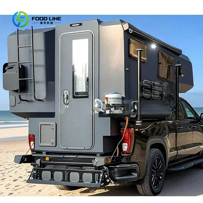 Customized 4x4 Slide-in Pickup Truck Camper Lightweight Foldable Roof with Awning for Overland Camping