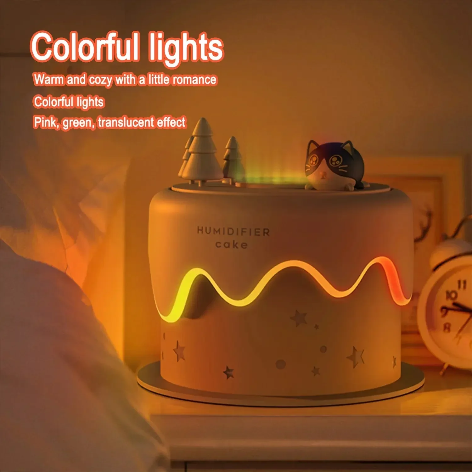 Cat Cupcake Shape Humidifier Silent Fog Volume Humidifier 300ml Capacity Humidifier with Colorful Lights for Home Office Bedroom