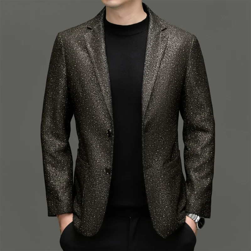 

Genuine Sheepskin Luxurious Blazers For Men Print Skin-Friendly Spring Quality Slim Fit Suit Jackets Thin Casual Terno Masculino