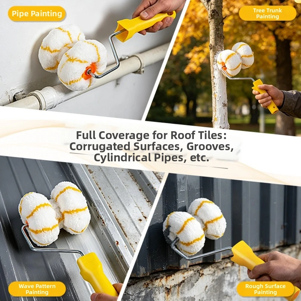 Multifunctional Paint Roller Brush Ergonomic Handle Curved Frame Pipe Paint Roller Kit Round/Square Pipe Compatible