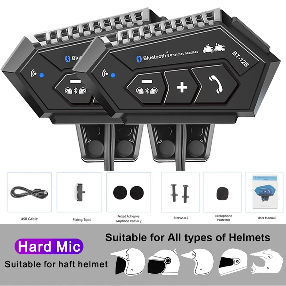 Bt12b Motorhelm Headset Motorfiets Intercom 2 Rider Talk Tegelijkertijd Waterdicht Interphone Full Duplex Met Dsp Cvc