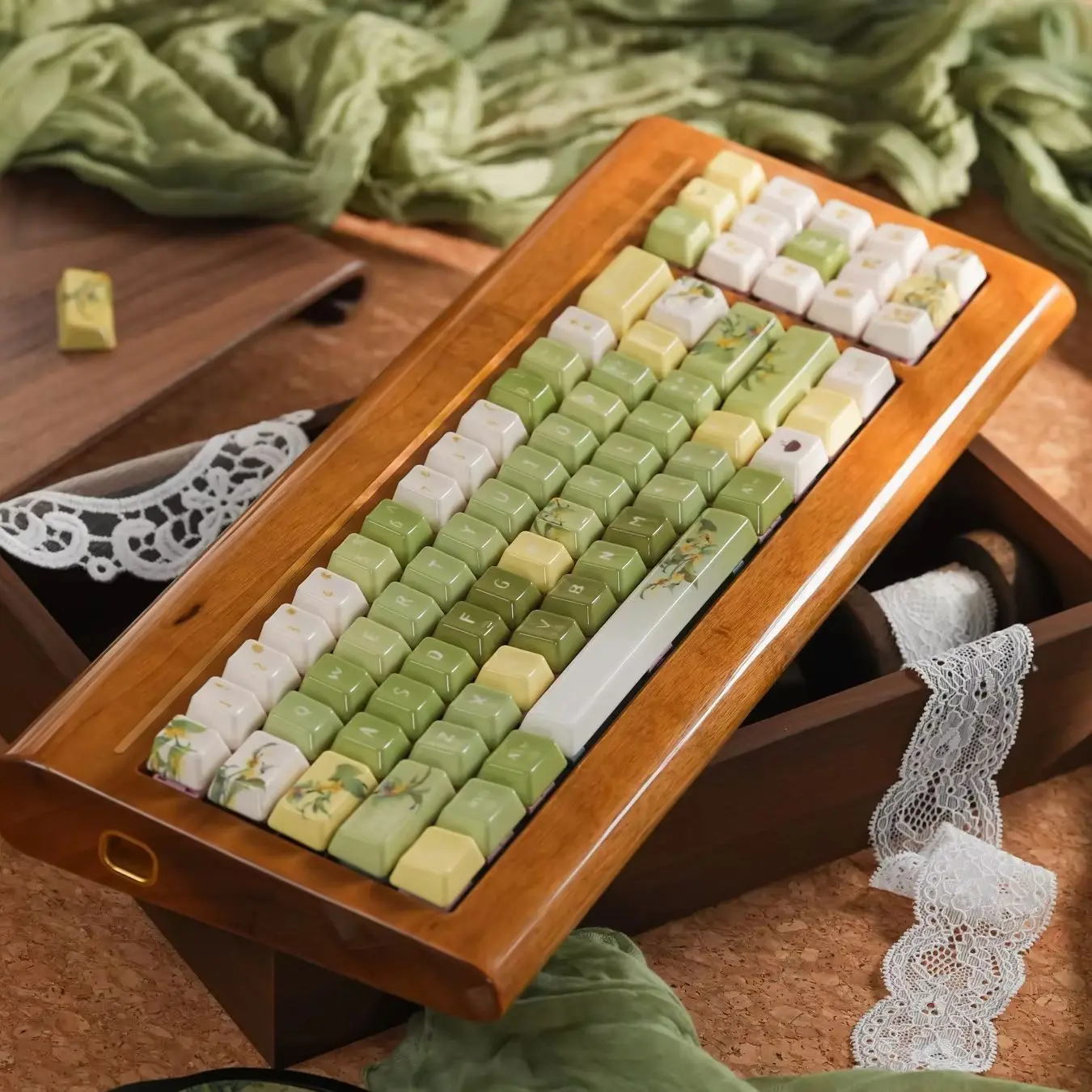 URE Osmanthus Oolong Keycaps Cherry Profile 120 Keys Full Set Ceramic Material Key Caps For Cherry MX Mechanical Keyboard