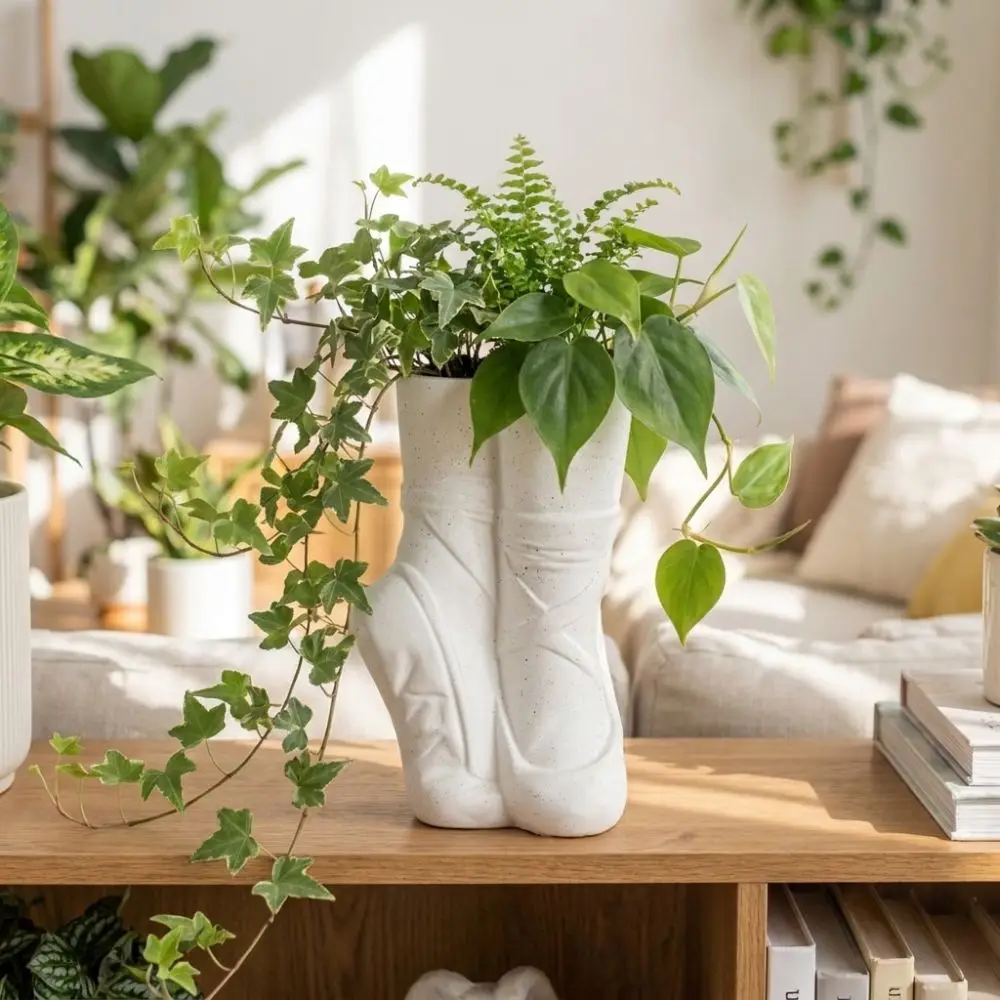 Creative Ballet Shoes Vase Decorative Dreamy Foot Sculpture Pot Artistic Vinyl Succulent Planter Balcony Patio