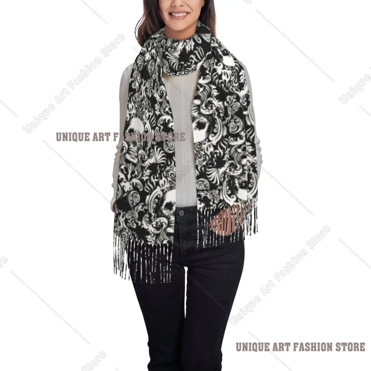 مخصص طباعة خمر هالوين الأسود القوطية الجمجمة وشاح دمشق النساء الرجال الشتاء الدافئة الأوشحة شال التفاف