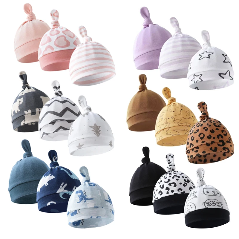 

3 шт., шапка-бини для новорожденных, 100% хлопок, детский чепчик с мультяшным принтом, детская шапка для девочек и мальчиков, кепка для малышей, подарок для новорожденных, От 0 до 6 месяцев