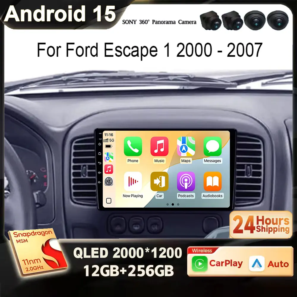 For Ford Escape 1 2000 - 2007 Android 15 2K QLED 360 Camera Video Player Head Unit GPS Navigation Autoradio Auto Radio 4G WIFI