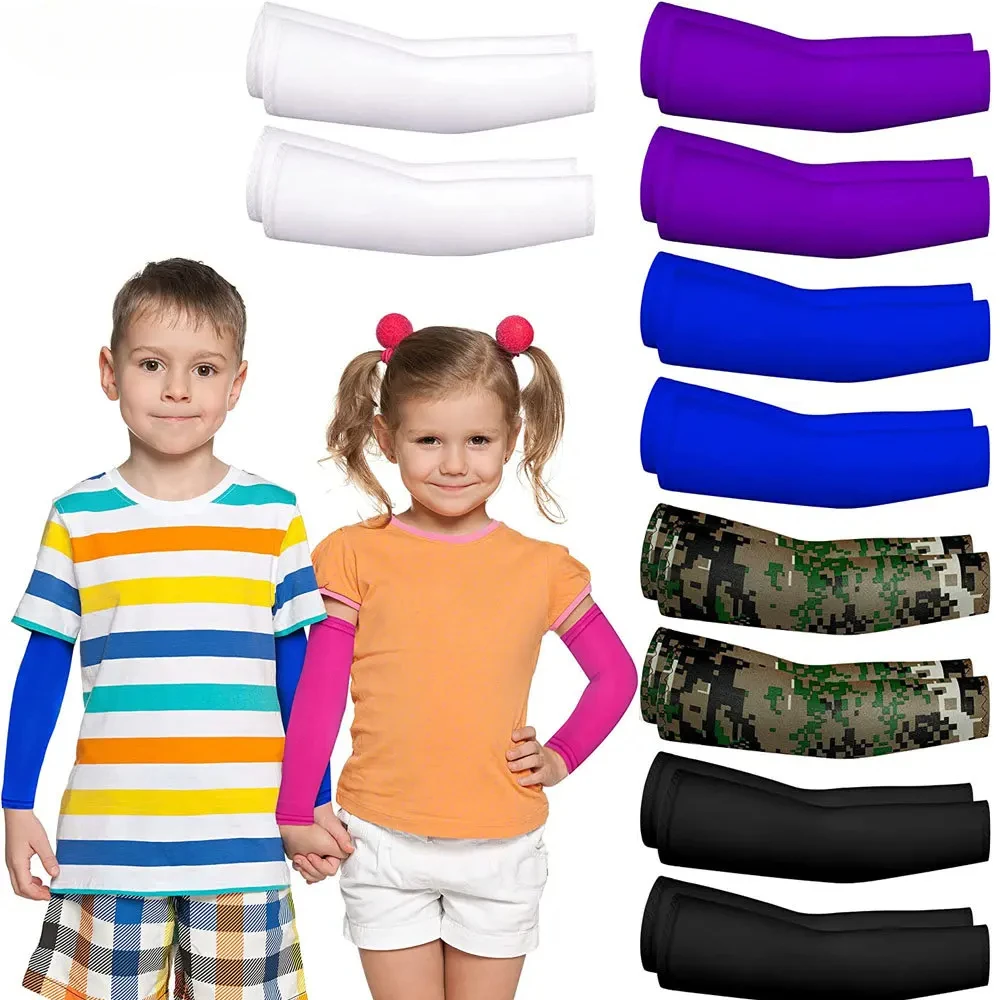 1 Pair Uv Protective Sleeve Arm Sleeve Cooling Children's Cuff Sports 5-12 Years Girls Boys Elastic Ice cuff Cycling Arm Warmer