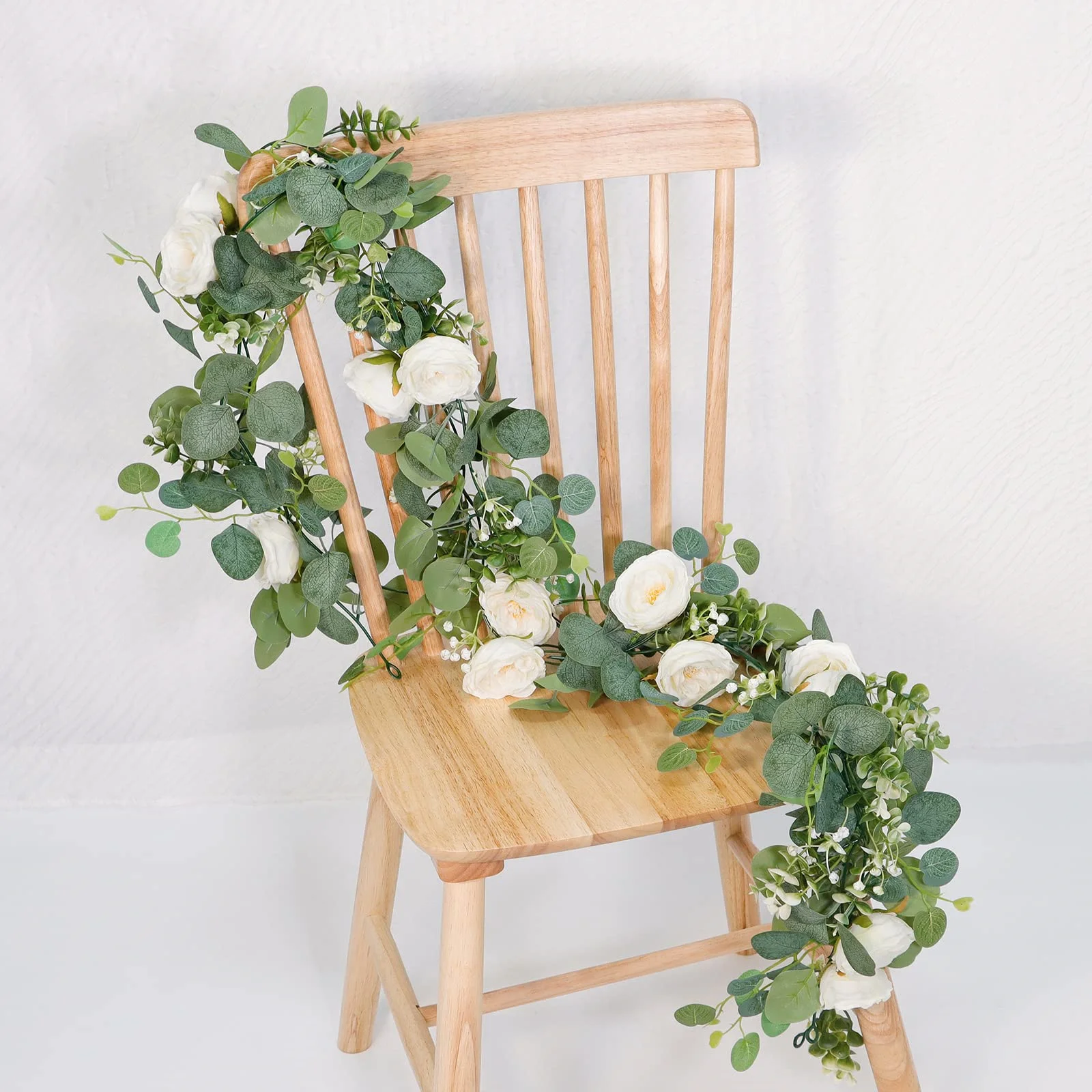 

​2PCS 180CM Artificial Eucalyptus Garland with Roses Flower Greenery Garland Floral for Wedding Home Party Table Runner Outdoor