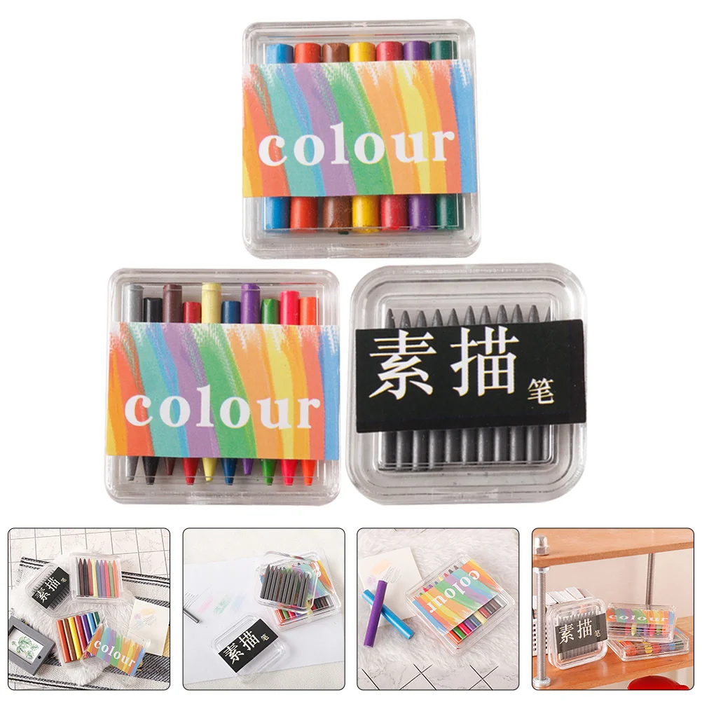 3 Boxes Dollhouse Crayons Mini Sketch Pencil Model Miniature Colorful Acrylic*Crayon*Pencil Lead Crafts Simulation