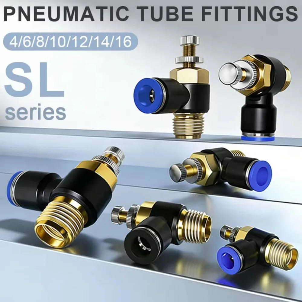Pneumatic Quick Connect Connector SL 4 6 8 10 12mm M5 '1/8' 1/4 '3/8' 1/2 Air Speed Regulating Valve Accelerator Valve