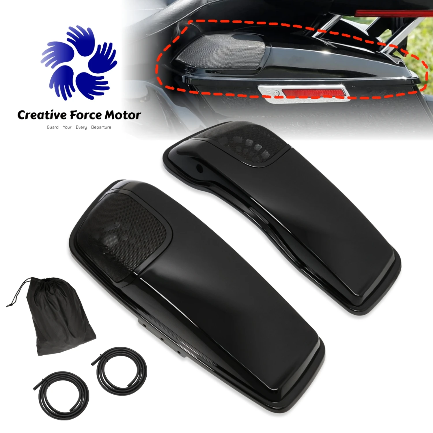 

5"x7" Saddlebags Speaker Lids 1Pair Motorcycle Speaker Cutouts Cover For Harley CVO Road King Street Glide Electra Glide 2014-UP