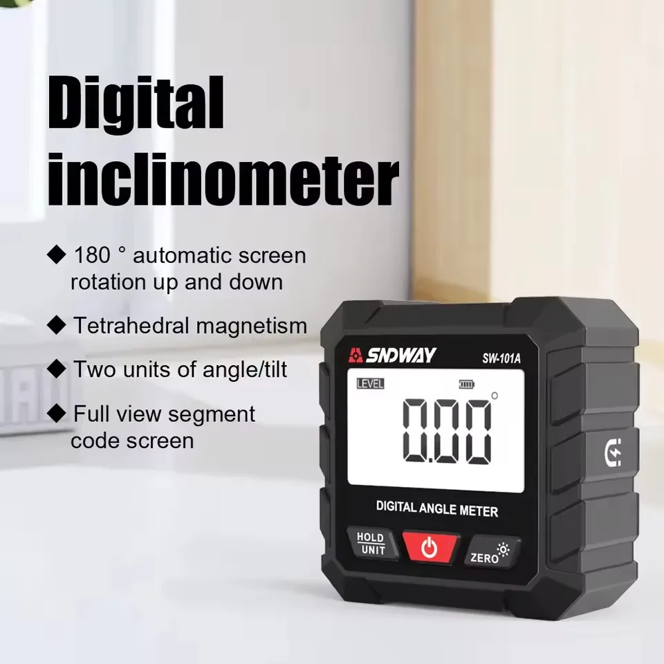 SNDWAY Digital Inclinometer High Precision Electronic Angle Ruler Portable Level Protractors Electronic 4x90° Angle Meter SW-101