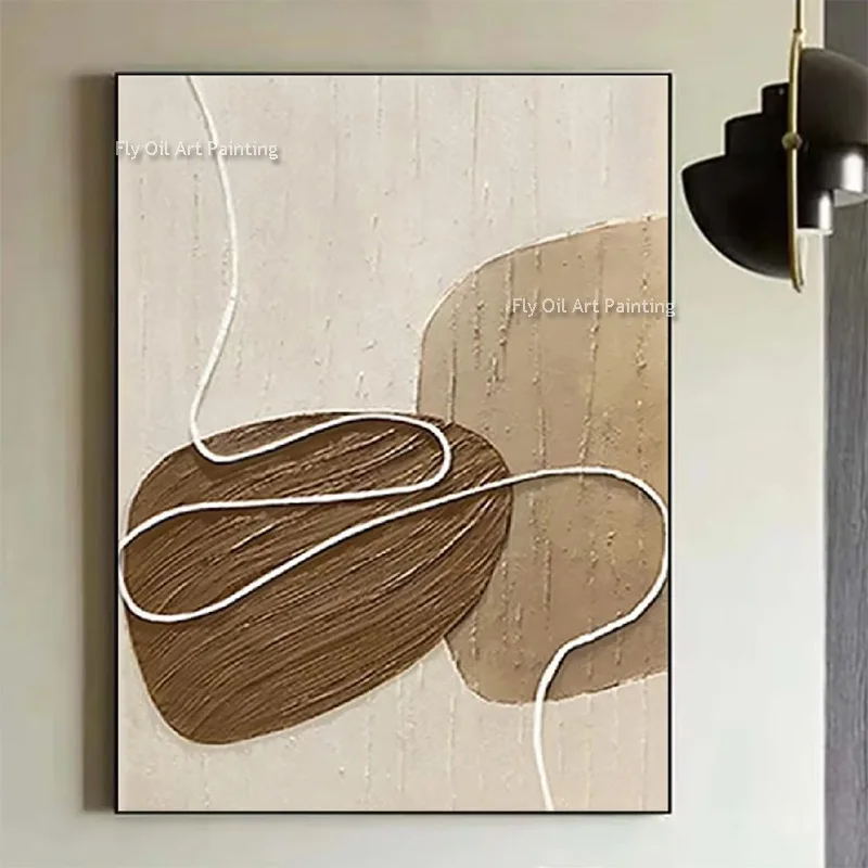 Handmade Abstract Beige Brown Large Thick Oil Painting Original Design Beige White Canvas Wall Art For Living Room Hall Decor