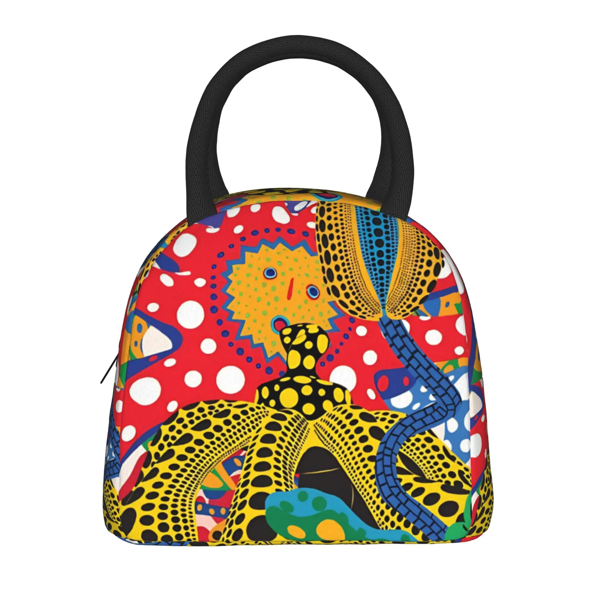 Yayoi Kusama Abstract Face Lunch Bag Japanese Artist Lunch Box Picnic Thermal Tote Handbags For Unisex Waterproof Cooler Bag