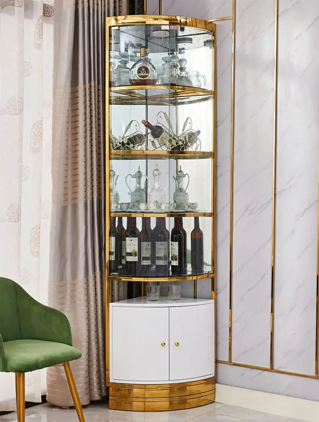 1Light luxury stainless steel glass screen partition cabinet living room decoration cabinet stainless steel wine cabinet USU 304